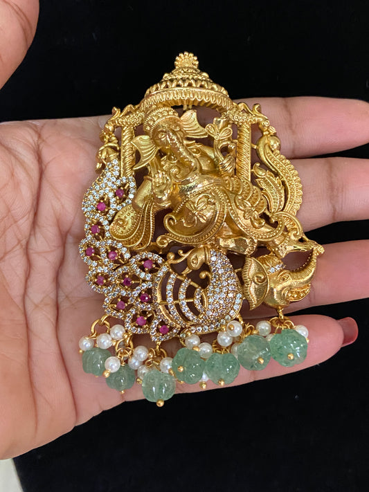 CZ Antique Ganesh Pendant | Traditional Temple Jewelry In USA