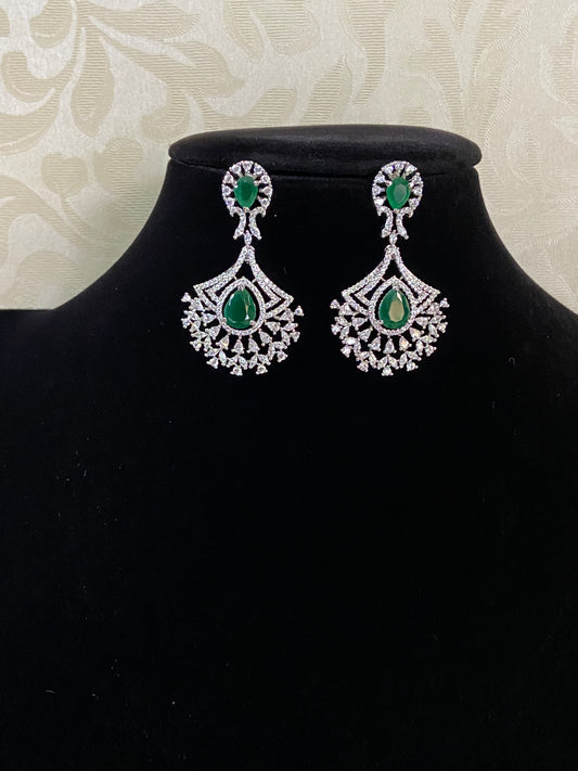Rhodium AD Emerald Earrings |