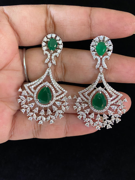 Rhodium AD Emerald Earrings |