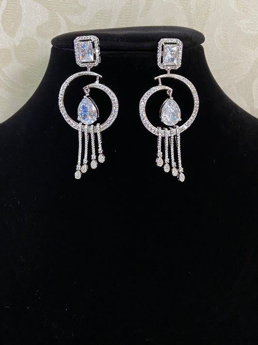 CZ Rhodium Earrings | Indian Jewelry In USA | Gift Idea