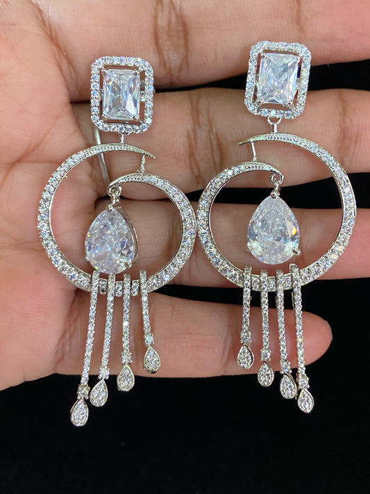 CZ Rhodium Earrings | Indian Jewelry In USA | Gift Idea