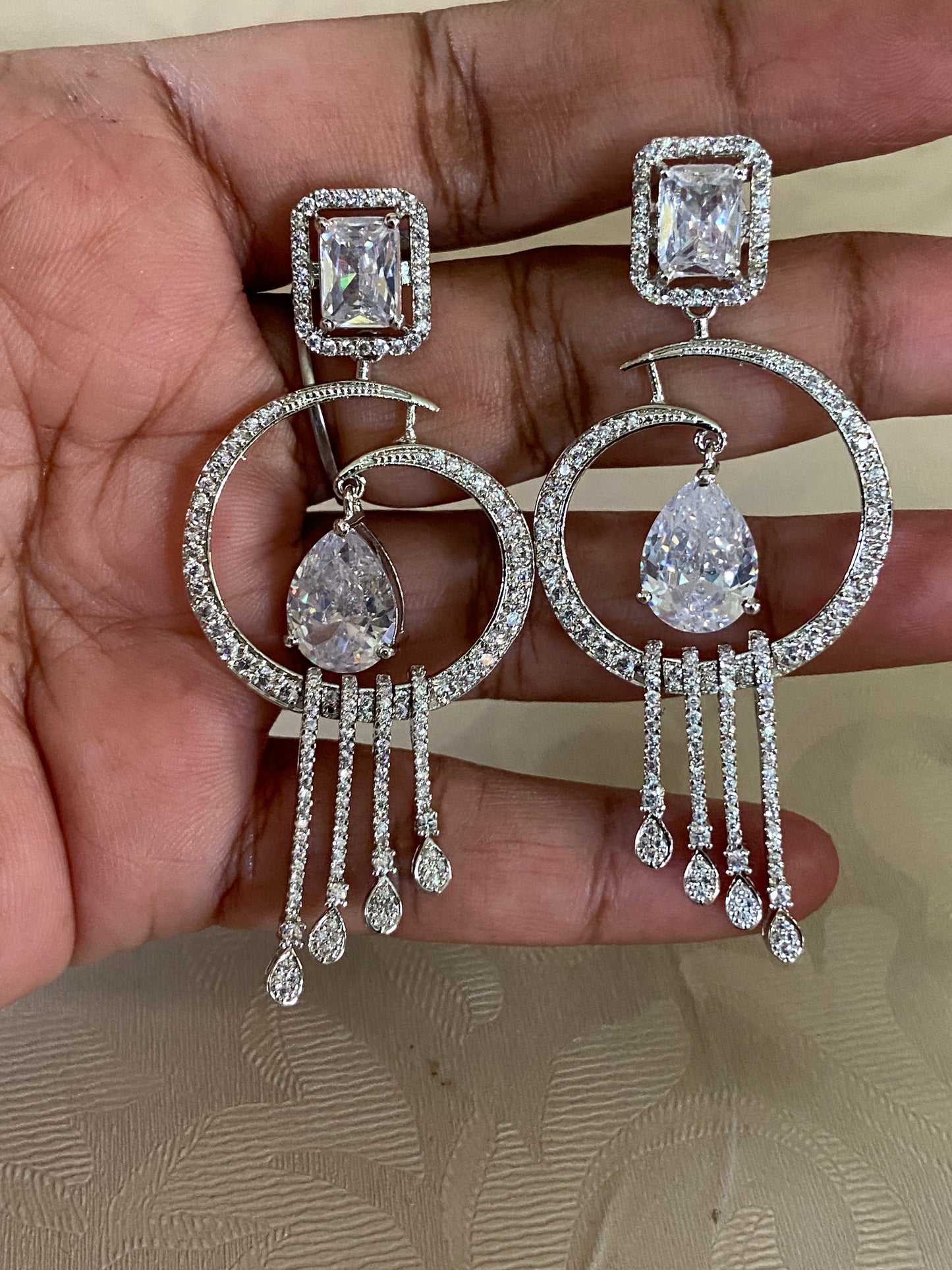 CZ Rhodium Earrings | Indian Jewelry In USA | Gift Idea