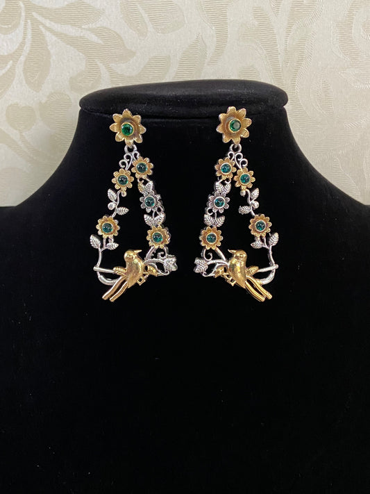 Dual tone Earrings | Oxidised Silver & Gold Tone Earrings