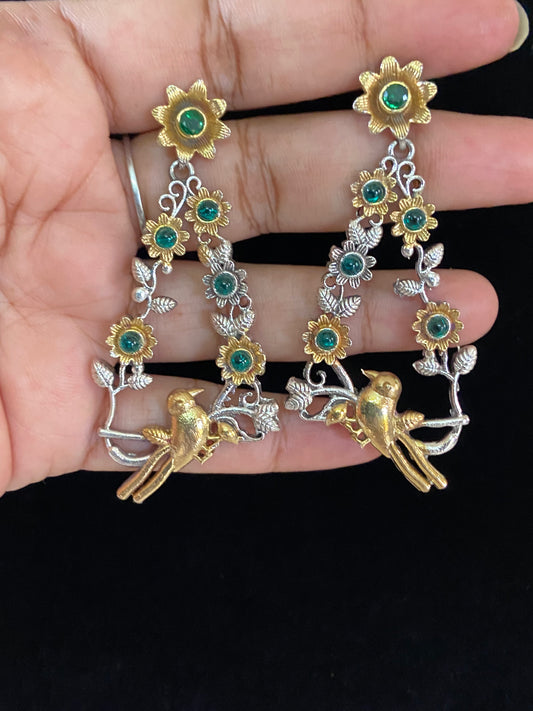 Dual tone Earrings | Oxidised Silver & Gold Tone Earrings