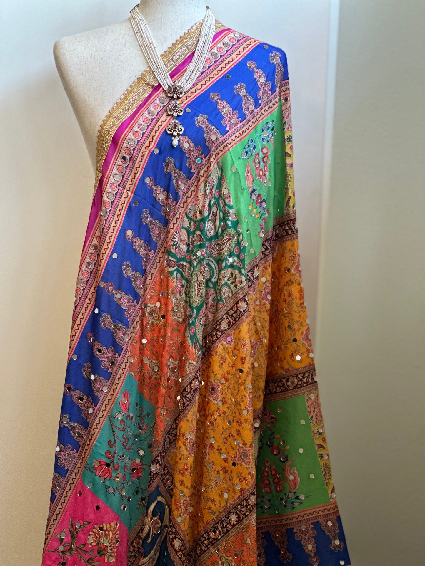 Multi Colors Mirror Work Crape Dupatta