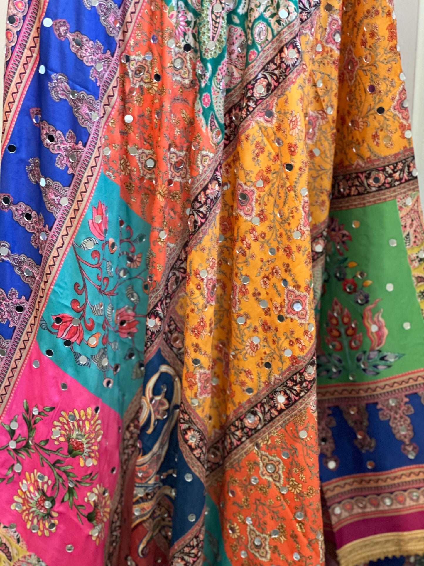 Multi Colors Mirror Work Crape Dupatta