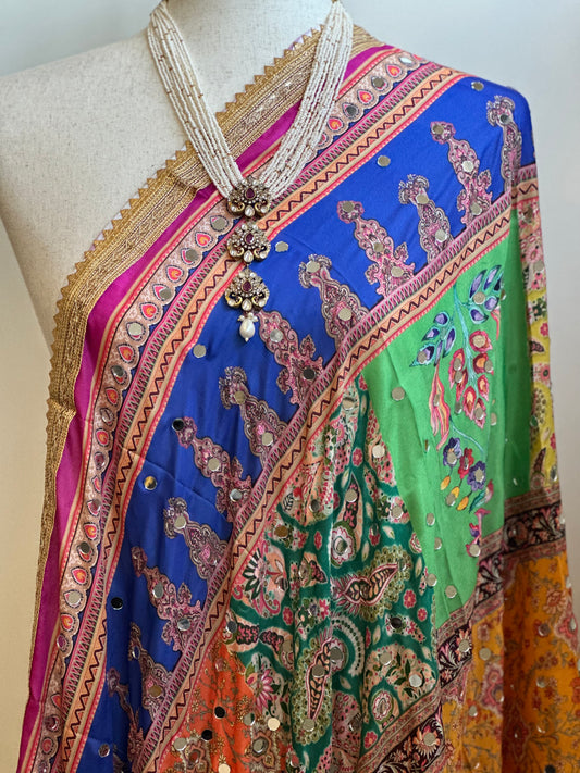 Multi Colors Mirror Work Crape Dupatta