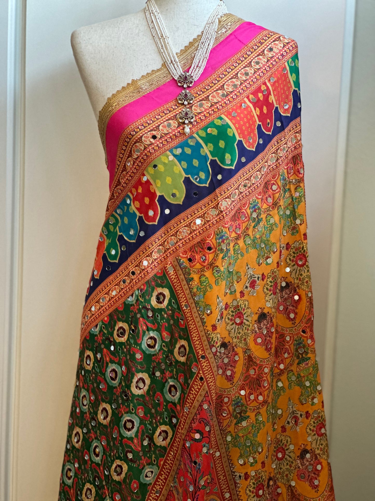 Multi Colors Mirror Work Crape Dupatta