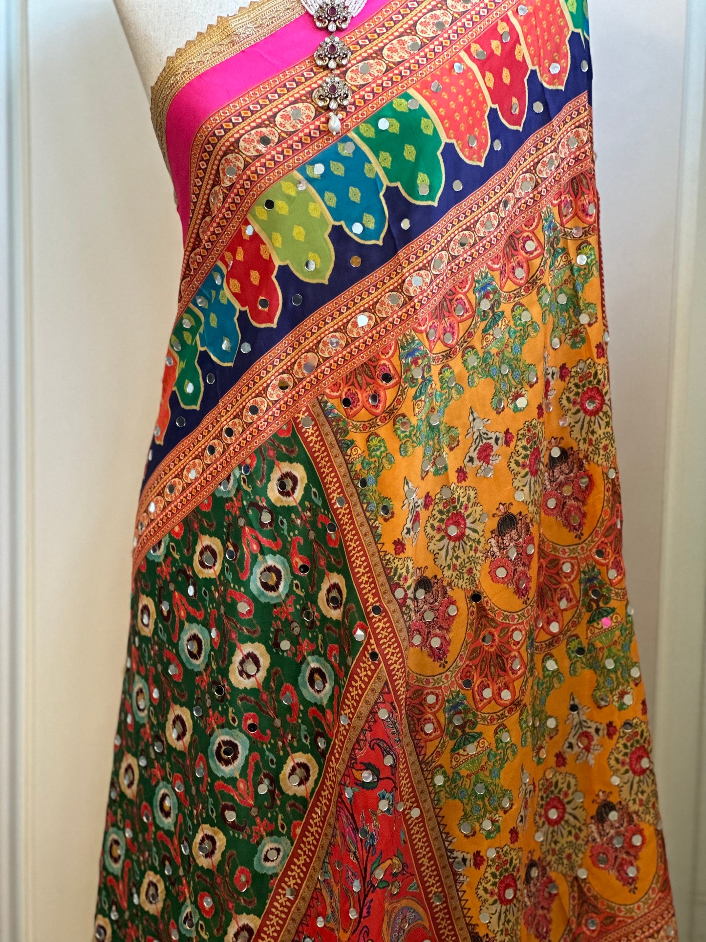 Multi Colors Mirror Work Crape Dupatta