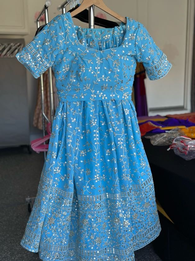 Sky Blue Embroidered Georgette Lehenga  | Party Wear Lehanga