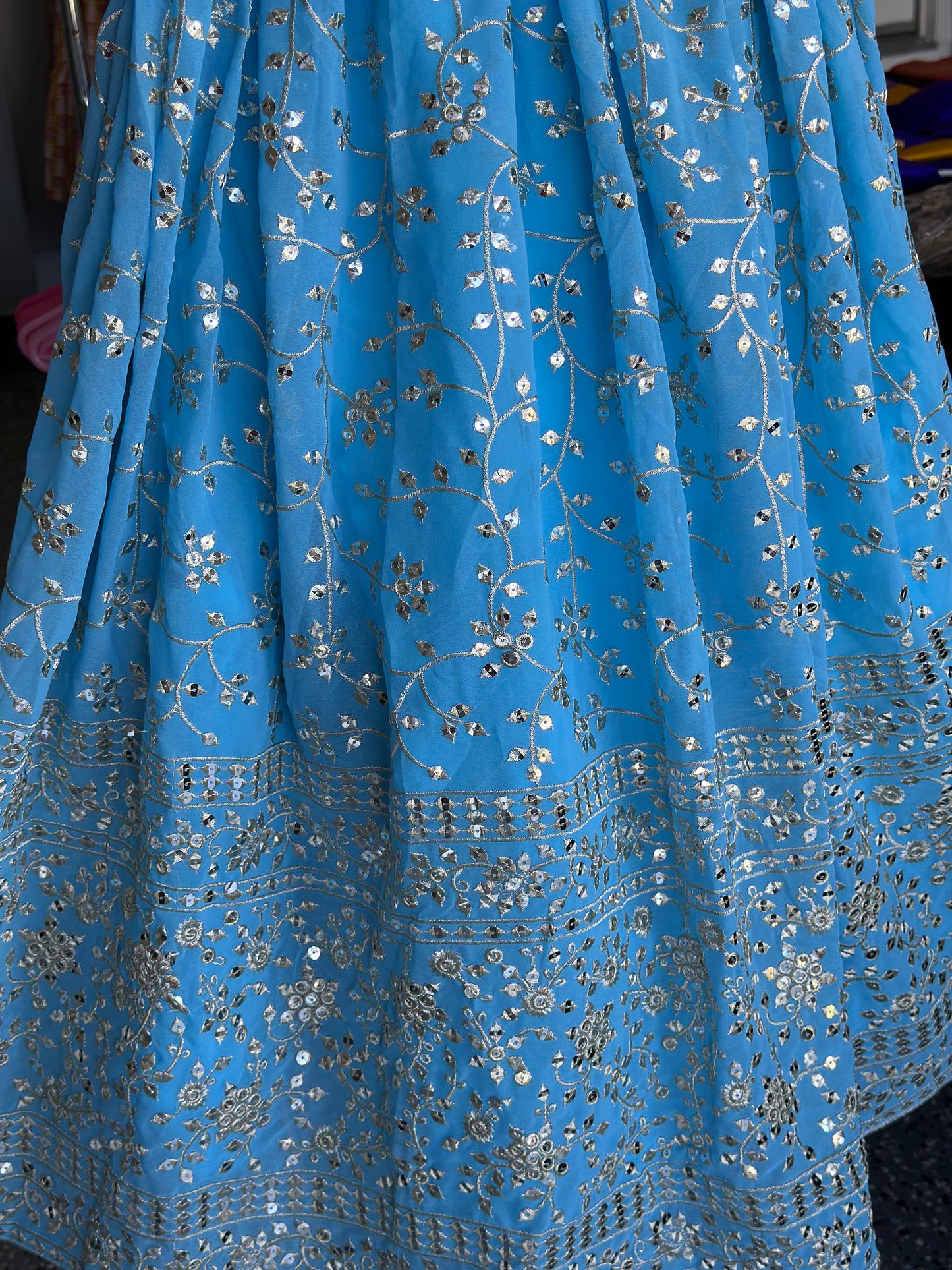 Sky Blue Embroidered Georgette Lehenga  | Party Wear Lehanga