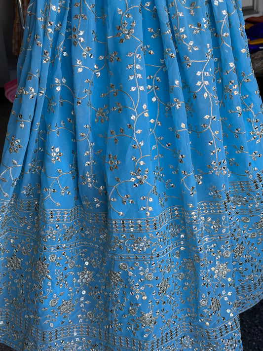 Sky Blue Embroidered Georgette Lehenga  | Party Wear Lehanga