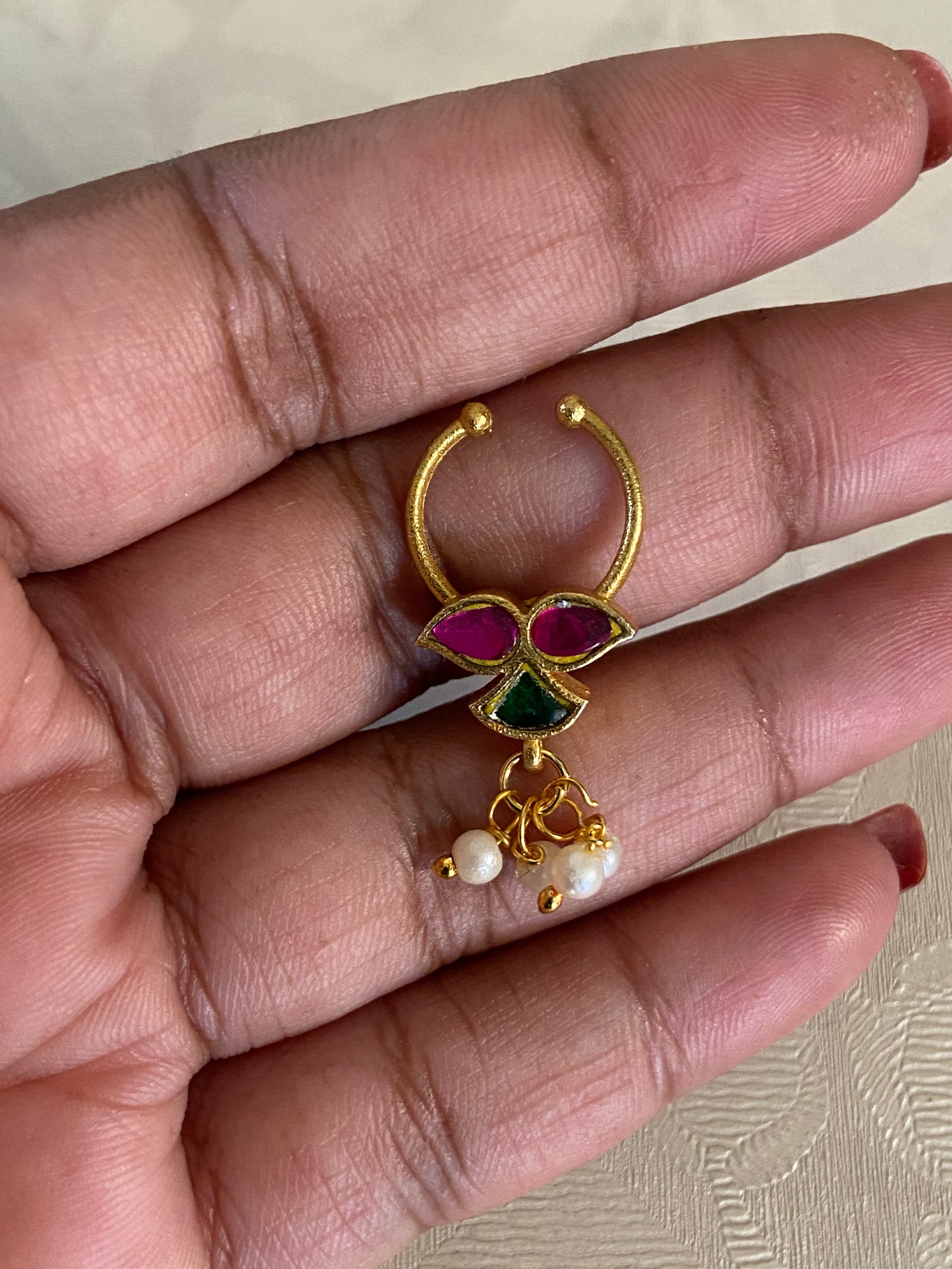 Antique Jadau Kundan 2in One Septum Ring |  Indian Nose Ring