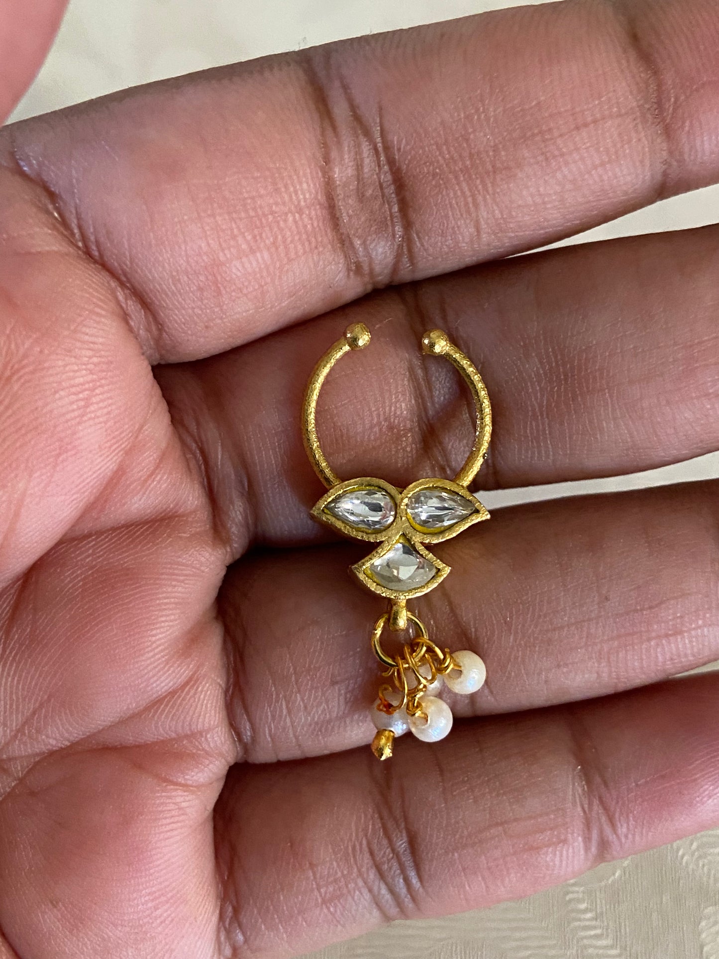 Antique Jadau Kundan 2in One Septum Ring |  Indian Nose Ring
