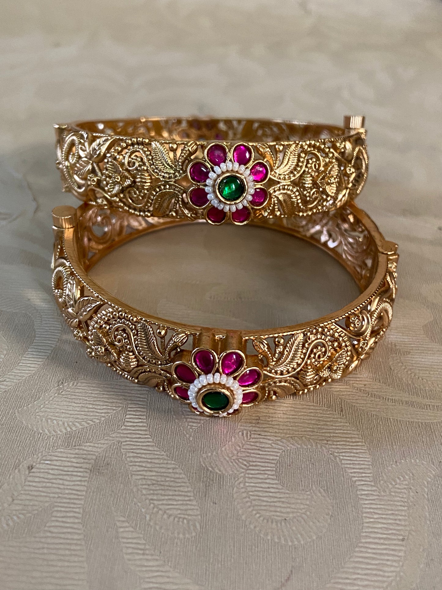 Antique Ruby Green Bangles | Openable Indian Bangles