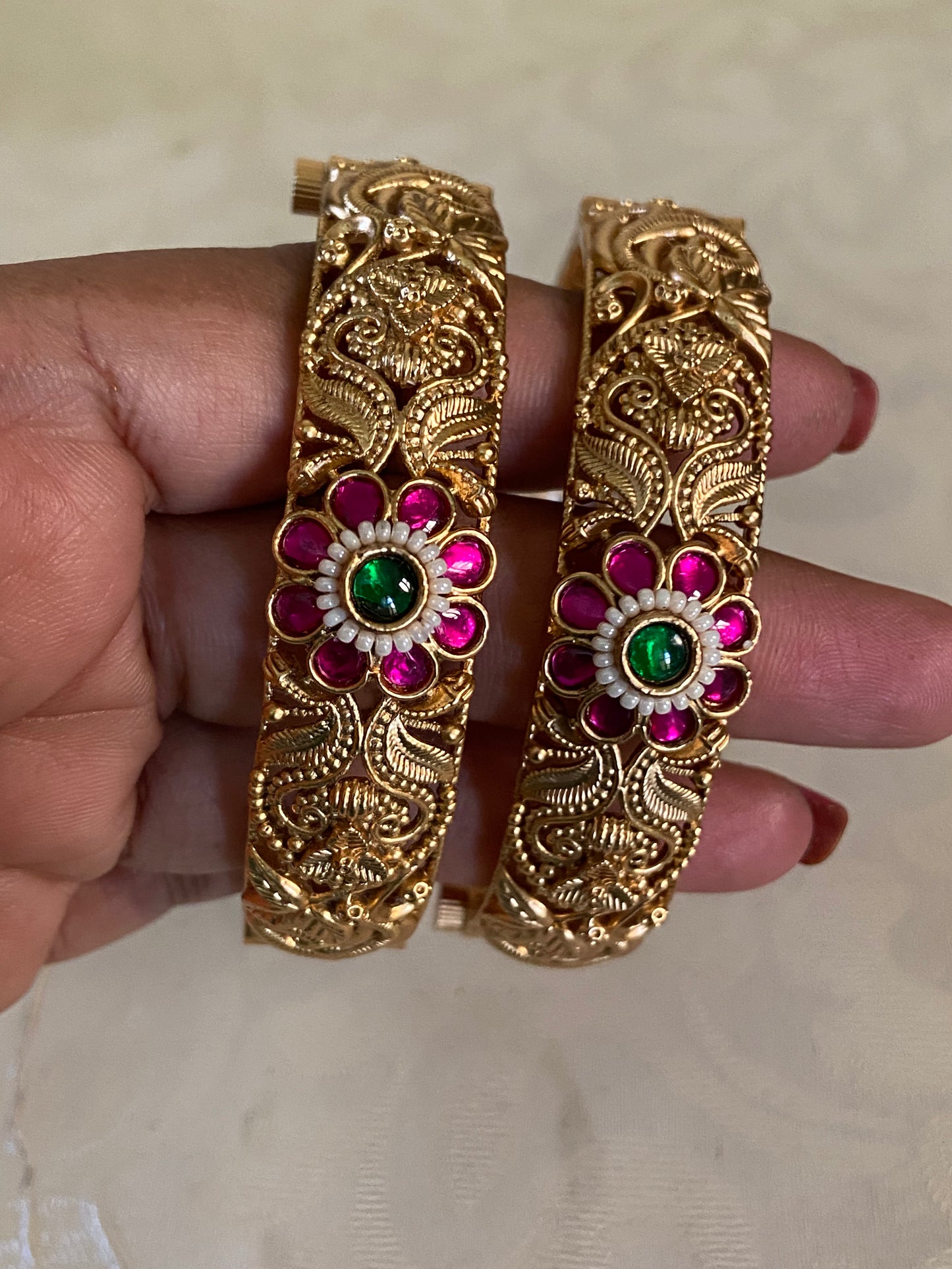 Antique Ruby Green Bangles | Openable Indian Bangles