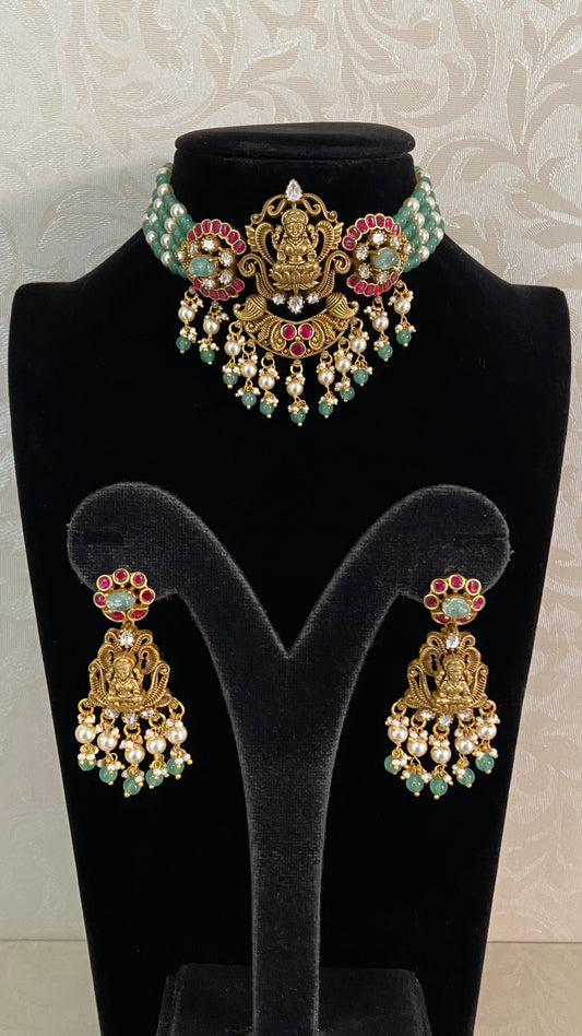 Antique Jadau Lakshmi Beads Choker Set | Traditional Indian Jewelry