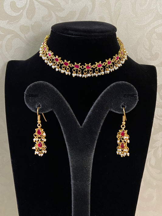 Kundan pearl Choker With Earrings | Indian Necklace In USA