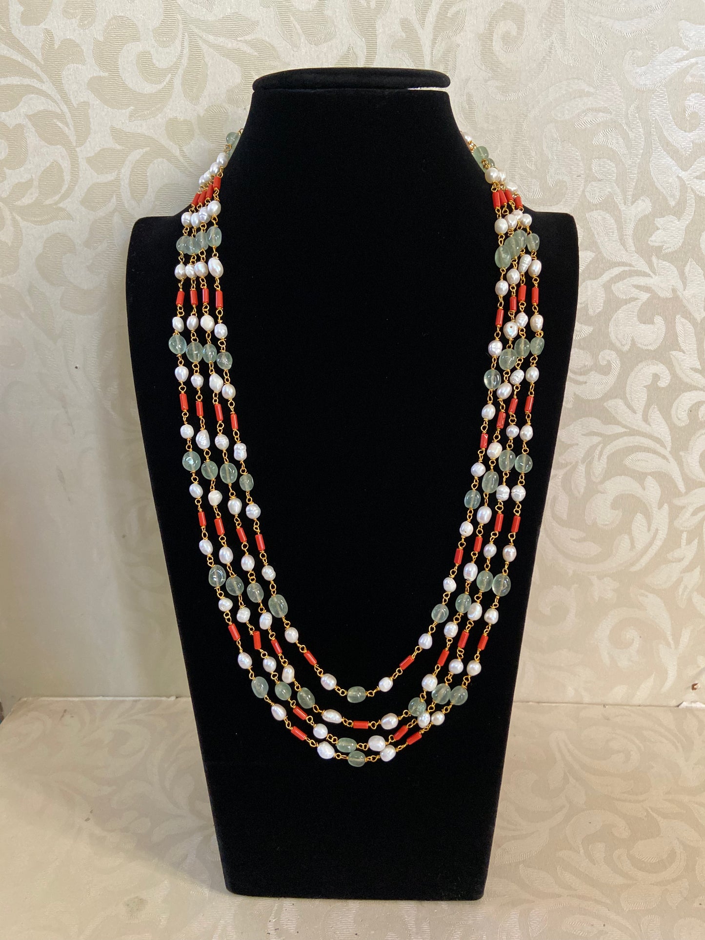 Coral Pearl Green Beads Mala | Exclusive Indian Beads Necklace