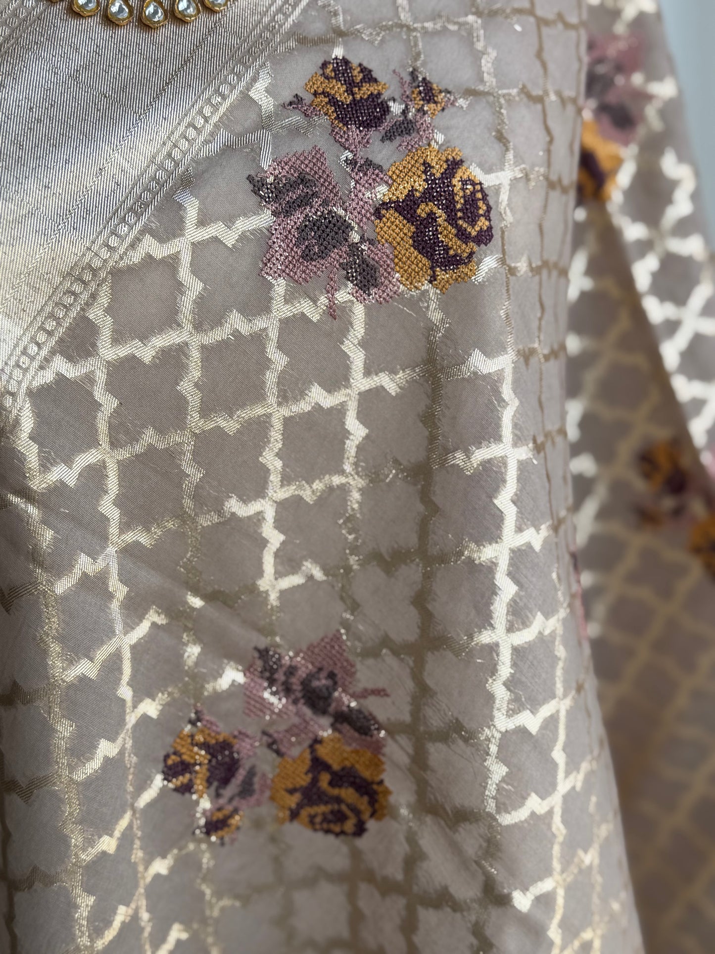 Cross Stitch Work Banaras Dupatta  | Party Wear Dupatta