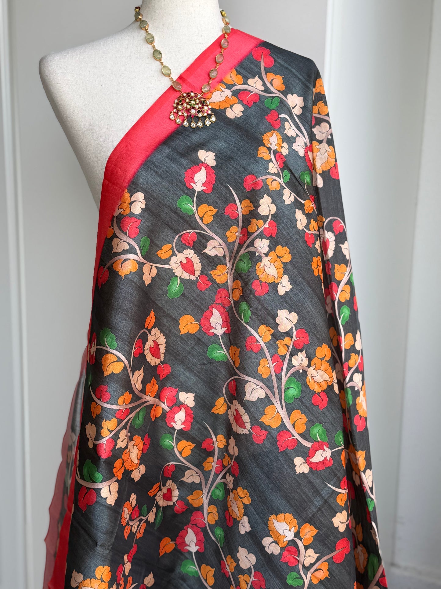 Floral Printed Black Dupatta | Party Wear Dupatta