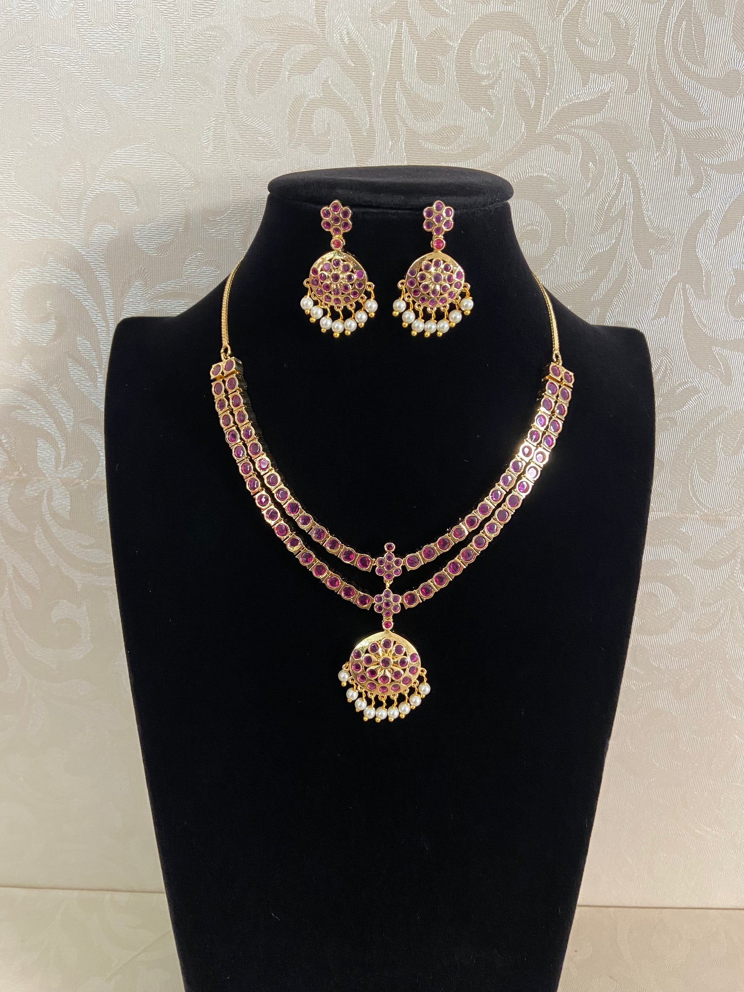 Traditional AD Real Kempu Necklace Set | Indian Jewelry In USA