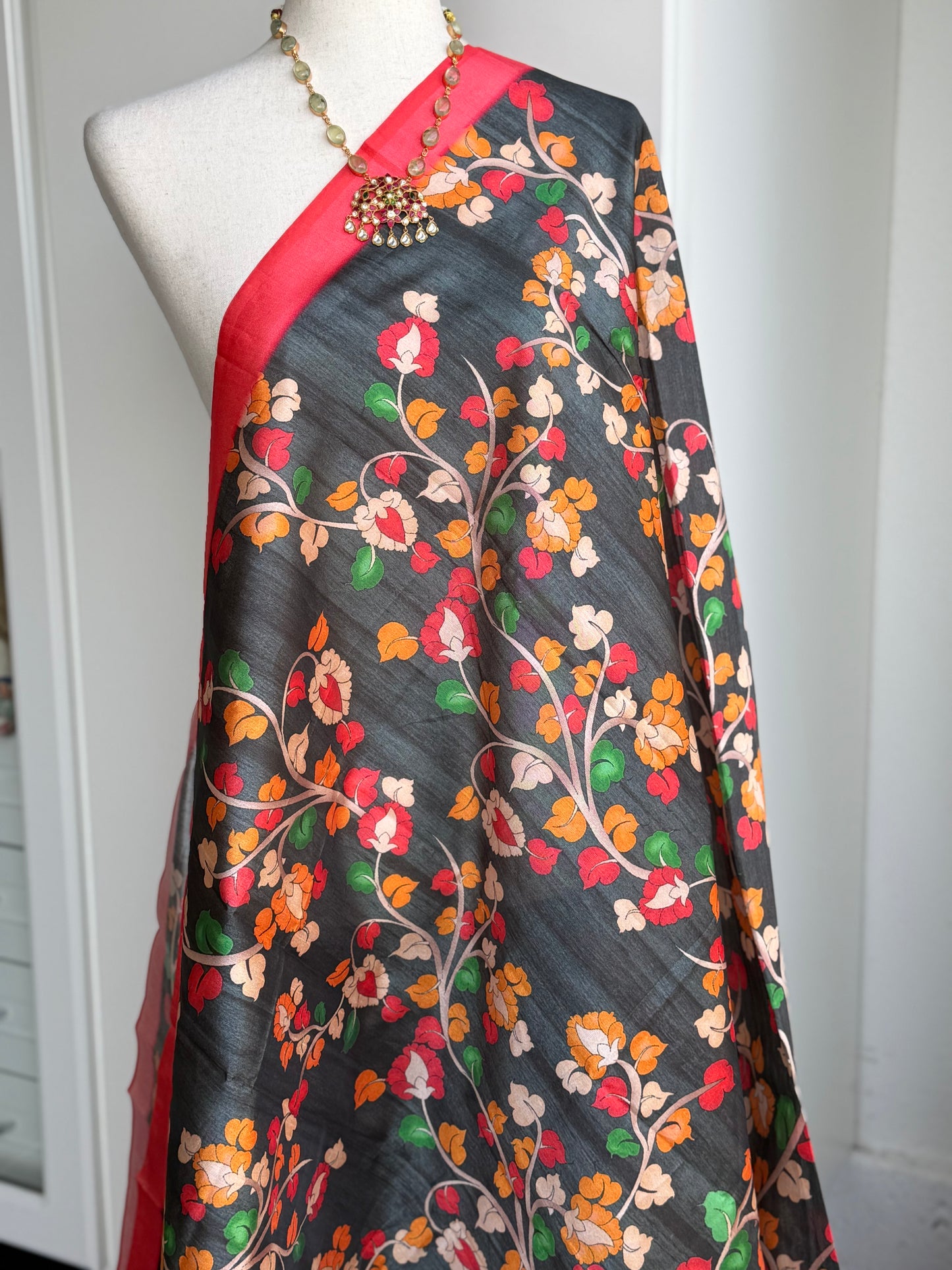 Floral Printed Black Dupatta | Party Wear Dupatta