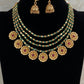 Antique Gold & Green Beads Flower Drops Necklace With Jumkis | Indian Jewelry