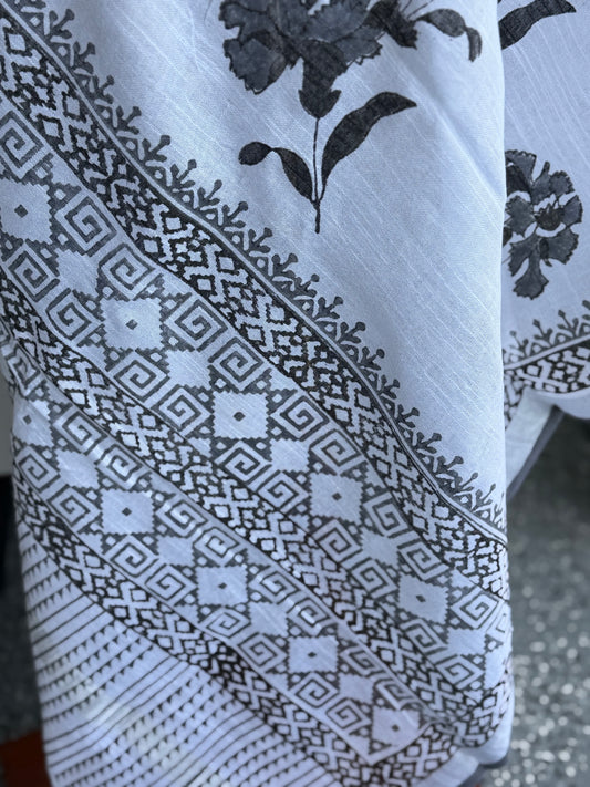 Hand Painted Floral Dupatta | Cotton Silk Dupatta | Party wear Dupatta