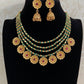 Antique Gold & Green Beads Flower Drops Necklace With Jumkis | Indian Jewelry