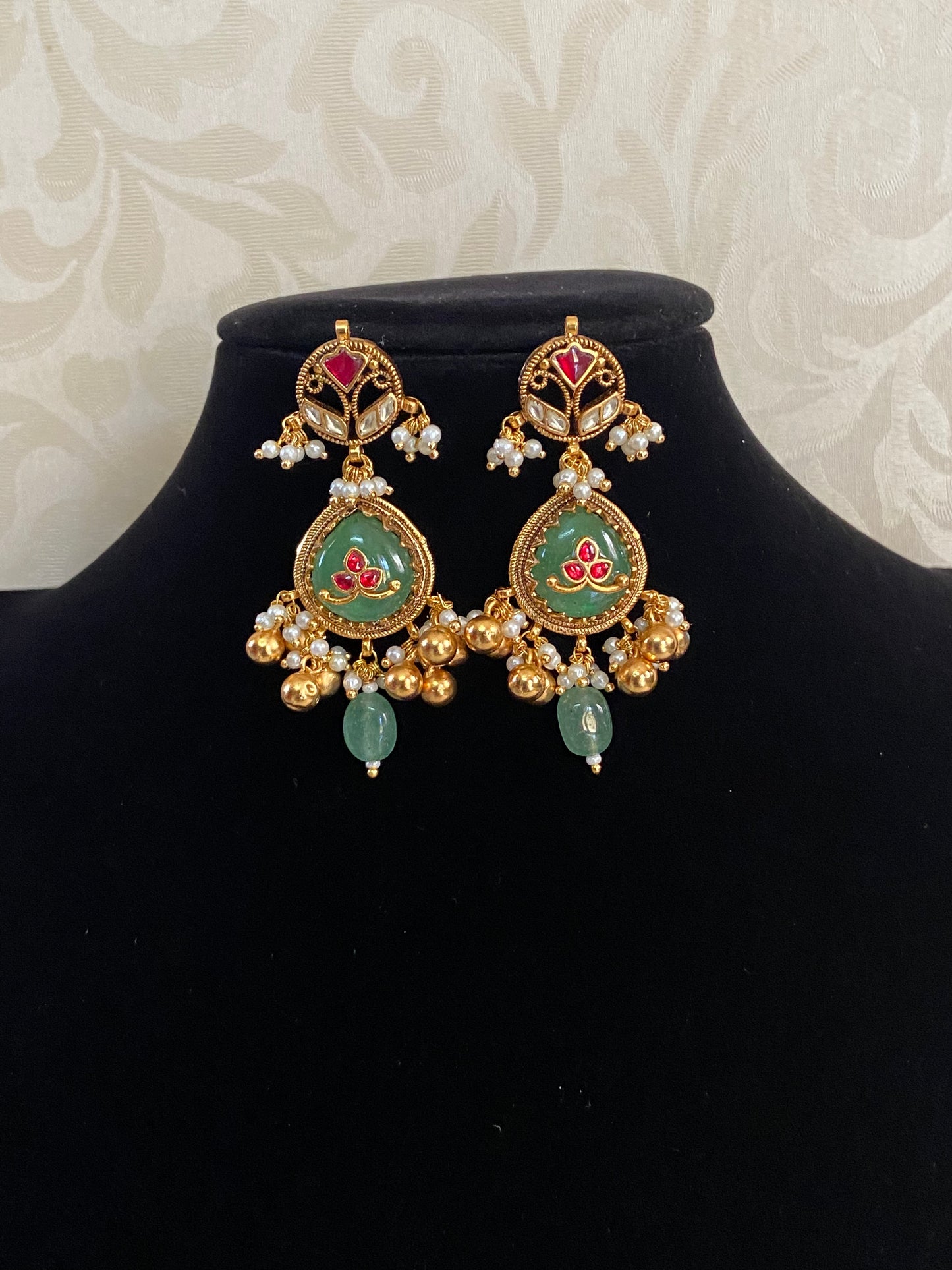 Ahmedabadi Semi Precious Kundan Earrings | Indian Earrings In USA