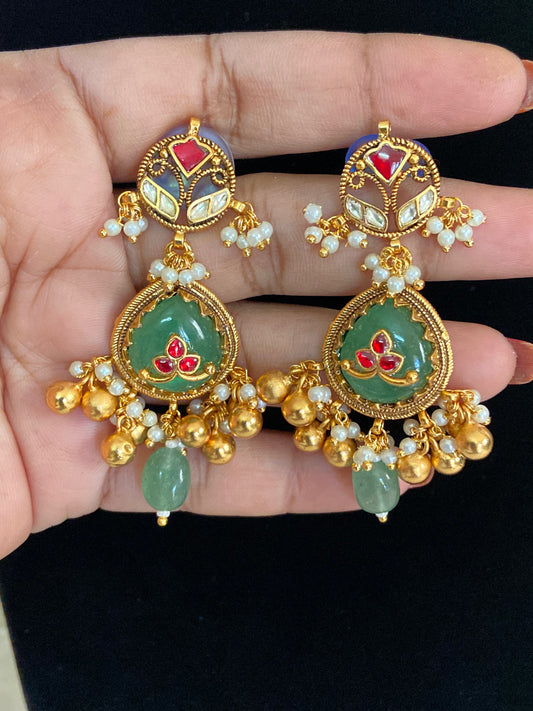 Ahmedabadi Semi Precious Kundan Earrings | Indian Earrings In USA