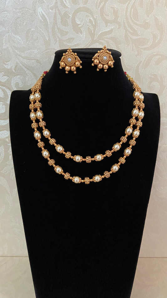 Pearl & Gold Beads Necklace With Studs | Indian Jewelry In USA