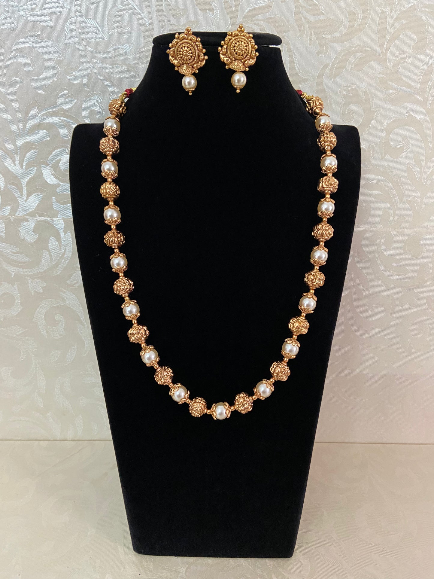 Antique Beads & Pearl Mala With Studs | Traditional Jewelry In USA