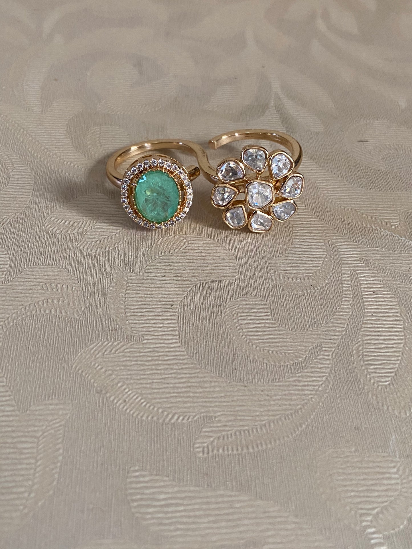 AD Polki Finger Ring | 2 Fingers Ring