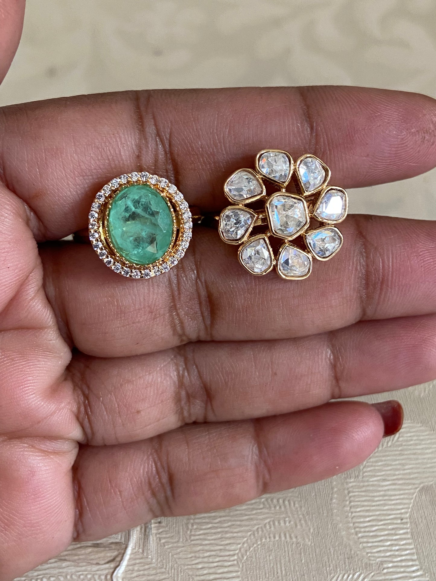 AD Polki Finger Ring | 2 Fingers Ring