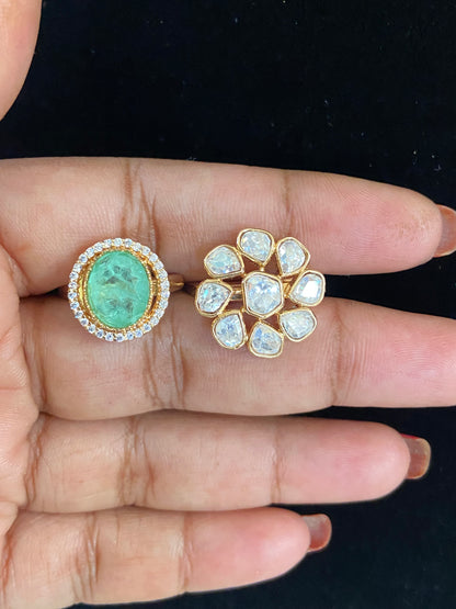 AD Polki Finger Ring | 2 Fingers Ring