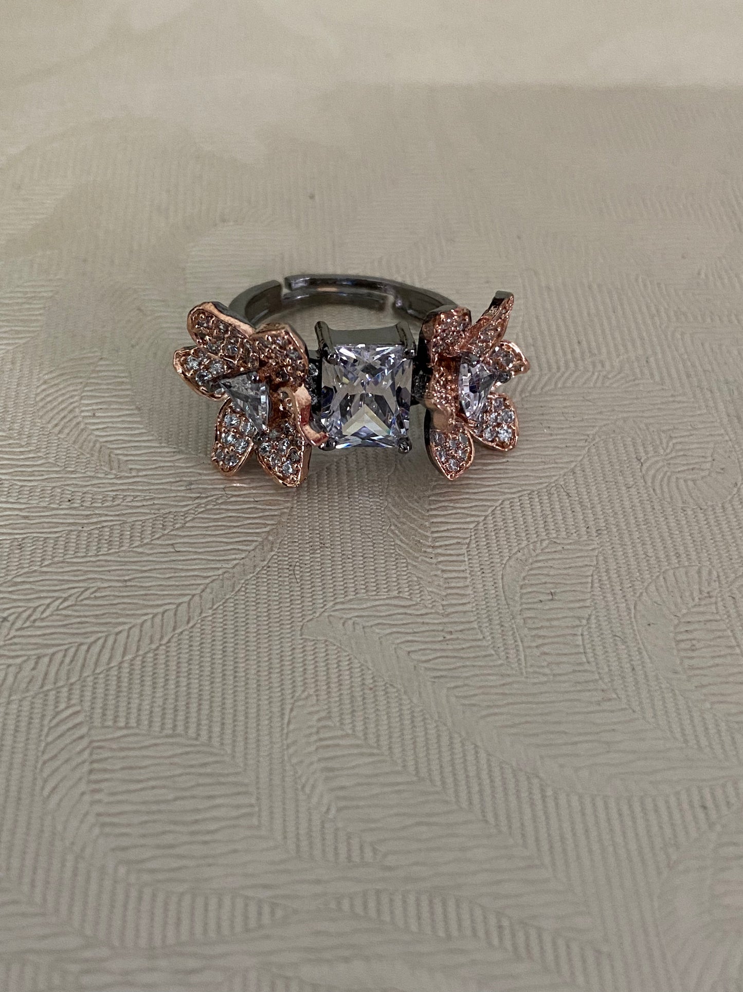Rose Gold & Black Plating AD Finger Ring | Adjustable Finger Ring