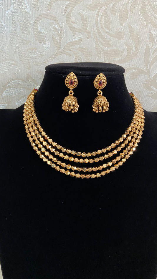 Gold Beads Palakasarulu Necklace With Jumkis | Traditional Jewelry In USA