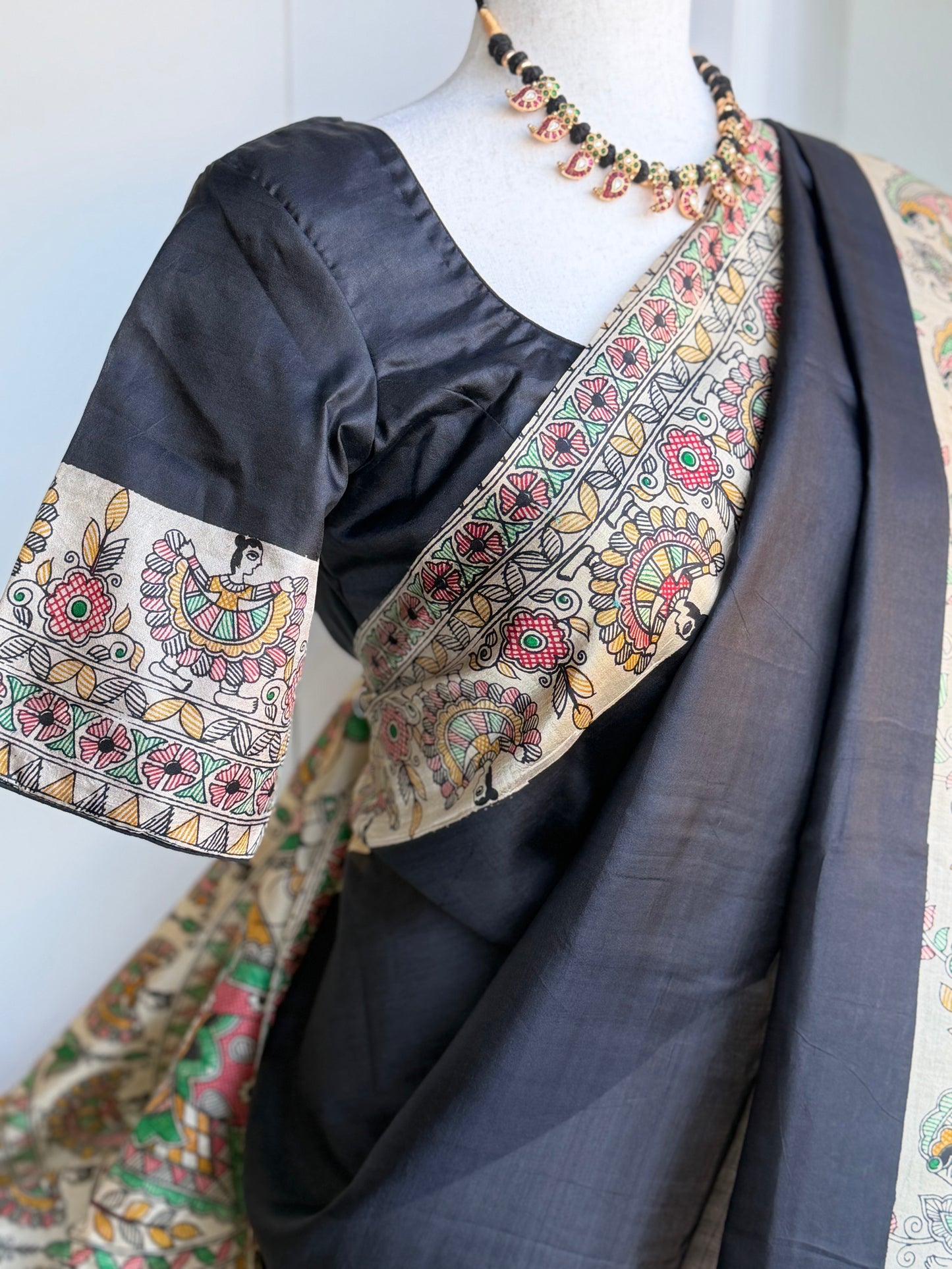Madhubani Printed Pure Silk Saree | Indian Sarees in USA | Light weight saree