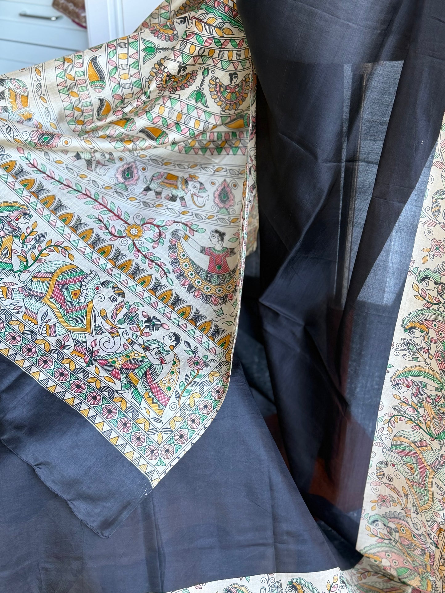 Madhubani Printed Pure Silk Saree | Indian Sarees in USA | Light weight saree