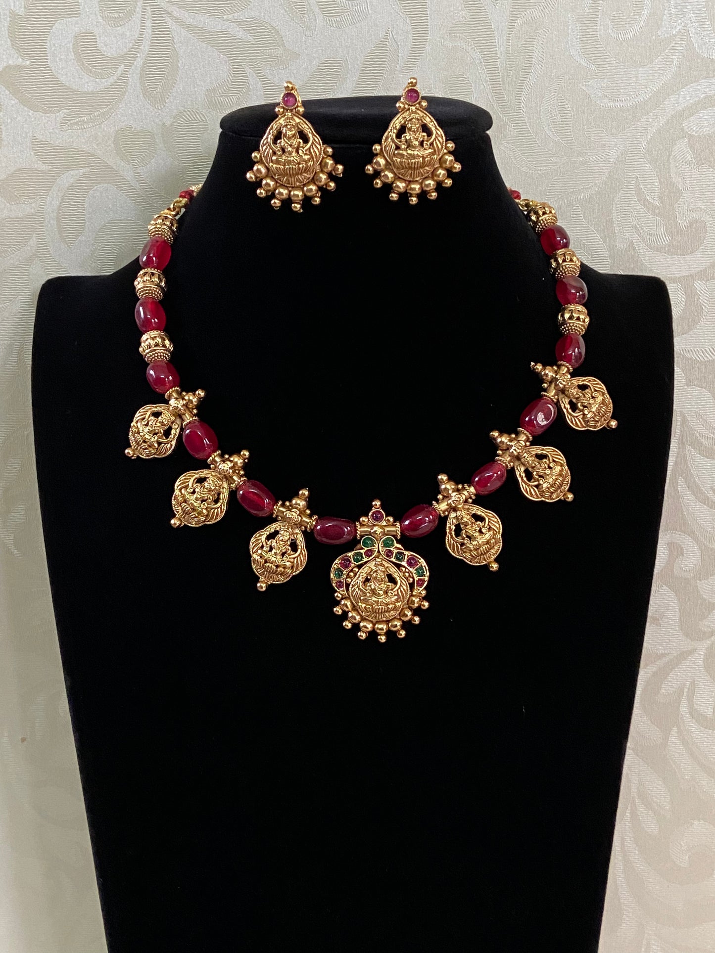 Antique Small Lakshmi Pendants Beads Mala | Traditional Beads Necklace