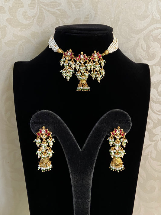 Ahamadabadi Kundan Choker Set | Handmade jewelry | Indian jewelry in USA