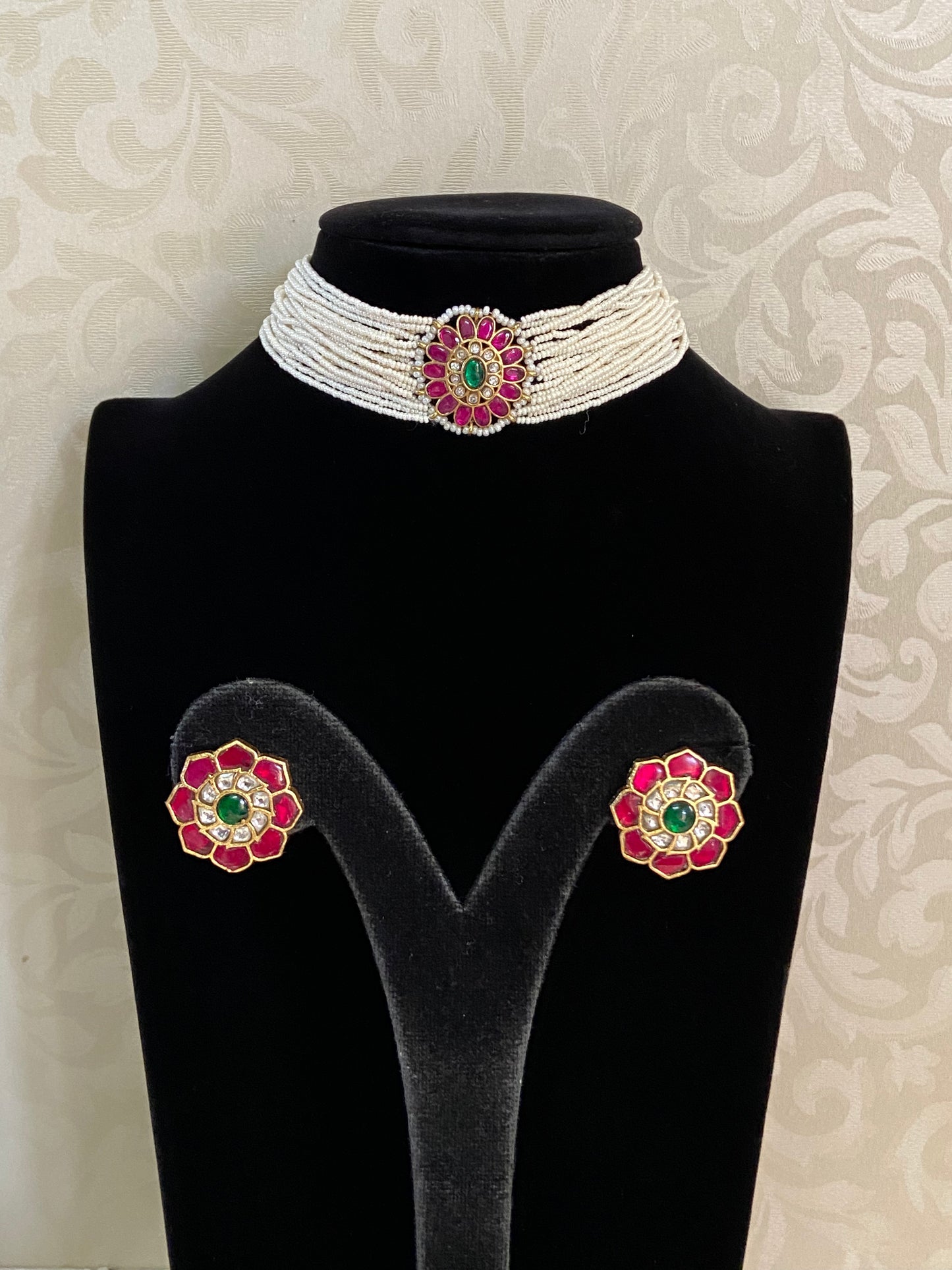Jadau Kudan Pearl Choker With Studs | Indian Necklace
