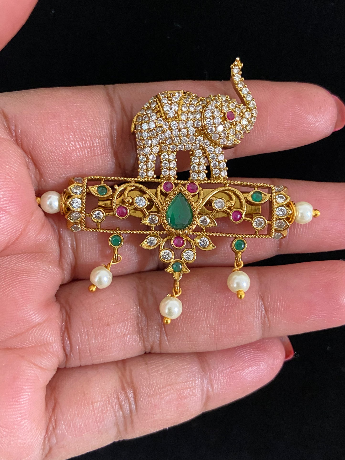Antique AD Elephant Brooch Pin |  South Indian Saree Pin | Indian Jewelry In USA