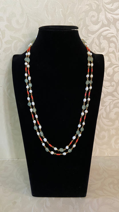 Coral Pearl Green Beads Mala | Exclusive Indian Beads Necklace