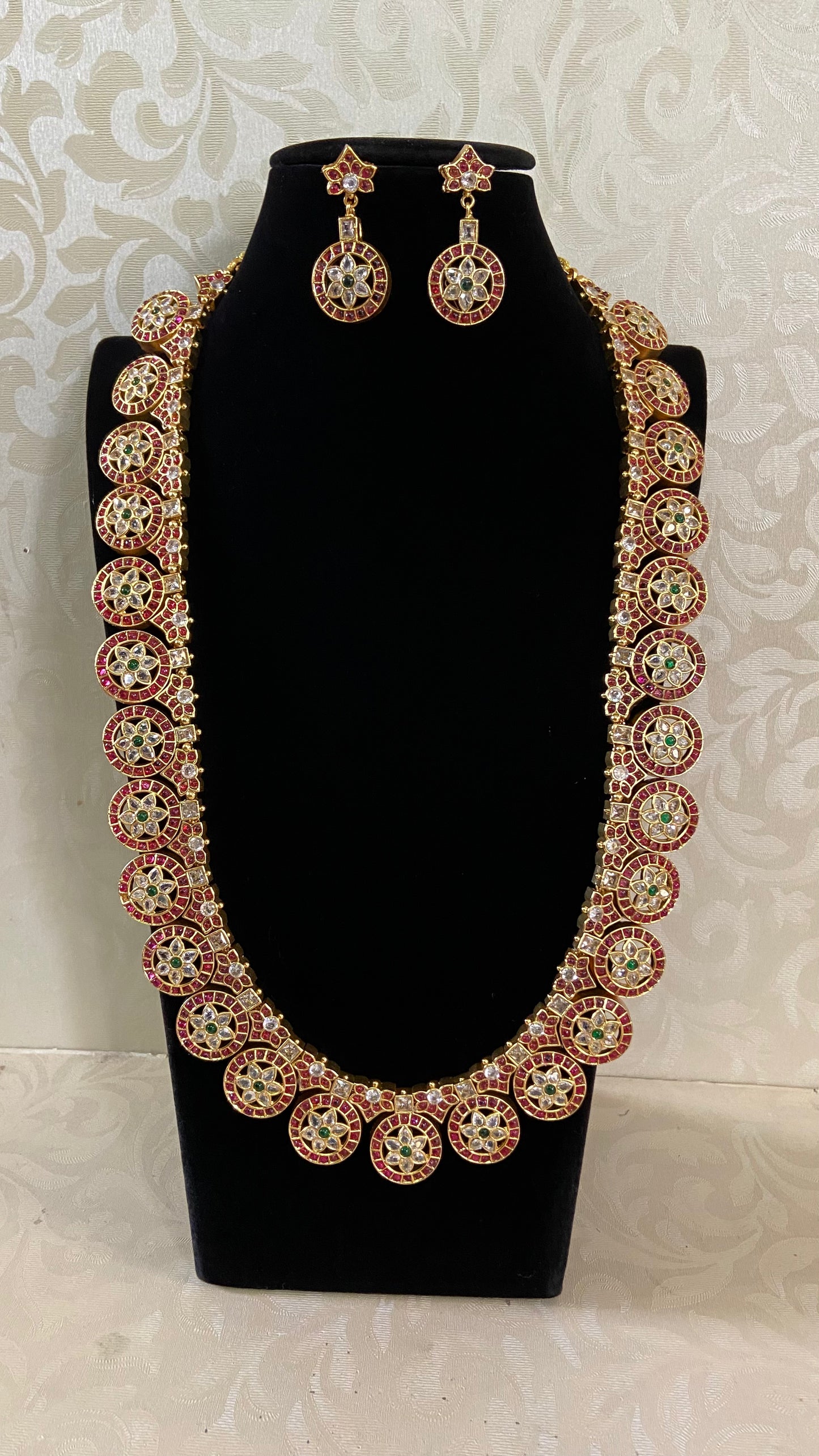 Kemp Bottu Mala Necklace With Earrings | Indian Traditional Necklace