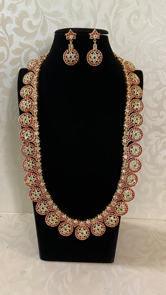 Kemp Bottu Mala Necklace With Earrings | Indian Traditional Necklace