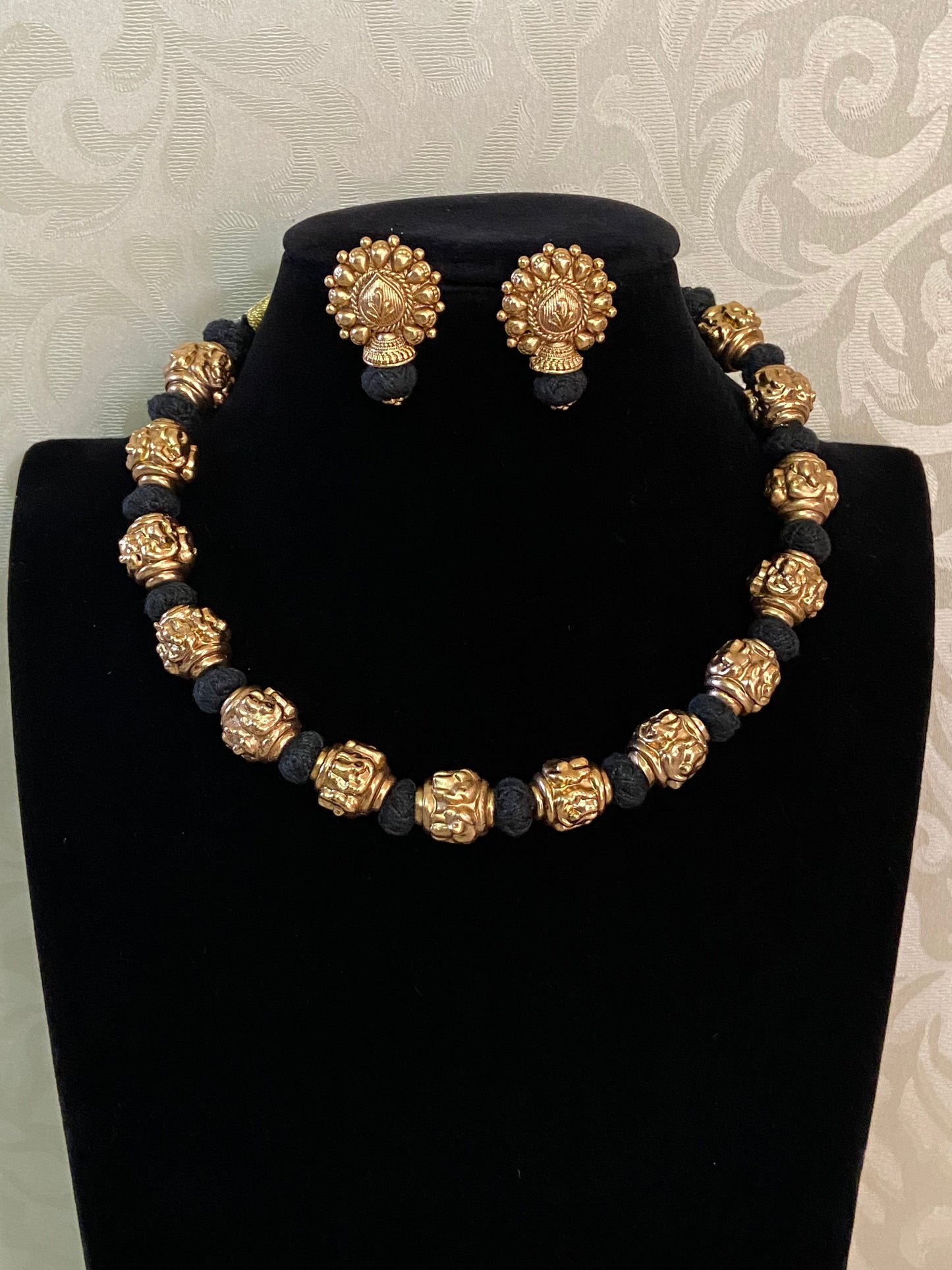 Antique Nakshi Balls Thread Necklace With Studs | Handmade Necklace | Mangalsutra