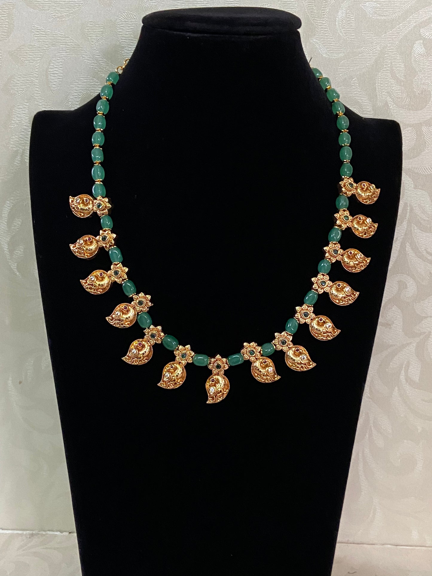 Mango Pendants Green Beads Necklace | Beautiful Necklace Set